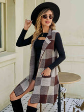 Load image into Gallery viewer, Plaid Lapel Collar Sleeveless Cardigan