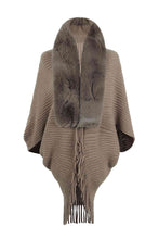 Load image into Gallery viewer, Fringe Detail Long Sleeve Ribbed Poncho