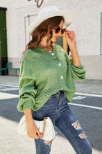 Load image into Gallery viewer, Openwork Pompom Puff Sleeve Cardigan