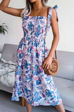 Load image into Gallery viewer, Floral Tie Shoulder Smocked Midi Dress