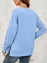 Load image into Gallery viewer, Round Neck Dropped Shoulder Slit Sweatshirt