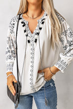 Load image into Gallery viewer, Printed Tassel Tie Puff Sleeve Blouse