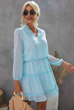 Load image into Gallery viewer, Swiss Dot Tie Neck Frill Trim Dress