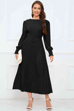 Load image into Gallery viewer, Round Neck Flounce Sleeve Pleated Dress