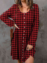 Load image into Gallery viewer, Double Take Full Size Plaid Round Neck Long Sleeve Magic Dress