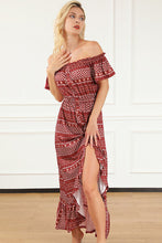 Load image into Gallery viewer, Smocked Off-Shoulder Ruffle Hem Dress