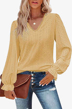 Load image into Gallery viewer, Eyelet V-Neck Flounce Sleeve Blouse