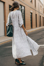 Load image into Gallery viewer, Slit Printed Tie Neck Long Sleeve Dress
