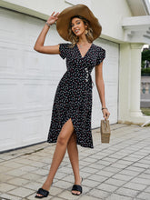 Load image into Gallery viewer, Multicolored Polka Dot Button Detail Tied Dress