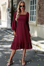Load image into Gallery viewer, Square Neck Balloon Sleeve Midi Dress