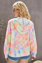 Load image into Gallery viewer, Tie-Dye Drawstring Detail Zip Up Hooded Jacket