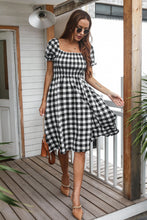Load image into Gallery viewer, Gingham Smocked Ruffle Sleeve Slit Midi Dress