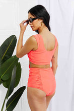 Load image into Gallery viewer, Marina West Swim Sanibel Crop Swim Top and Ruched Bottoms Set in Coral