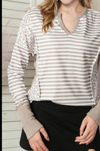 Load image into Gallery viewer, Exposed Seam Striped Notched Blouse