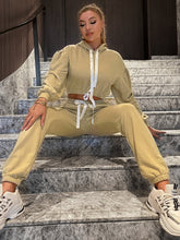Load image into Gallery viewer, Two-Tone Drawstring Cropped Hoodie and Joggers Set