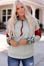 Load image into Gallery viewer, Leopard Color Block Drawstring Detail Sweatshirt