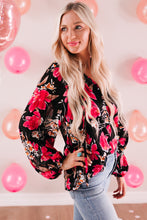 Load image into Gallery viewer, Floral V-Neck Balloon Sleeve Blouse