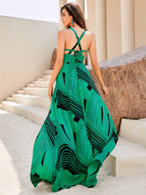Load image into Gallery viewer, Printed Split Crisscross Tie-Back Spaghetti Strap Dress