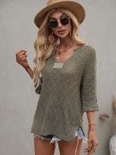Load image into Gallery viewer, Notched Side Slit Drop Shoulder Sweater