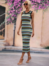Load image into Gallery viewer, Striped Round Neck Sleeveless Midi Cover Up Dress