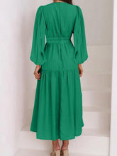 Load image into Gallery viewer, Deep V-Neck Balloon Sleeve Plain Maxi Dress