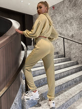 Load image into Gallery viewer, Two-Tone Drawstring Cropped Hoodie and Joggers Set