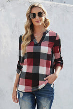 Load image into Gallery viewer, Plaid V-Neck Long Sleeve Top