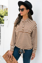 Load image into Gallery viewer, Striped Half-Button Dropped Shoulder Hoodie