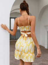 Load image into Gallery viewer, Printed Cropped Cami and Ruffle Hem Mini Skirt Set