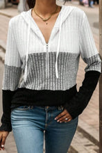 Load image into Gallery viewer, Drawstring Color Block Half Zip Hoodie