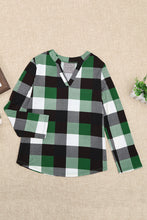 Load image into Gallery viewer, Plaid V-Neck Long Sleeve Top