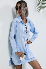 Load image into Gallery viewer, Lace Up Collar Shirt Dress