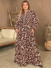 Load image into Gallery viewer, Plus Size Notched Balloon Sleeve Printed Maxi Dress