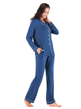 Load image into Gallery viewer, Collared Neck Long Sleeve Loungewear Set with Pockets