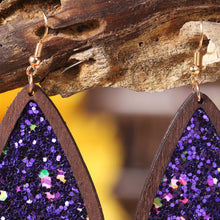 Load image into Gallery viewer, Sequin Wood Teardrop Earrings