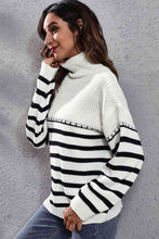 Load image into Gallery viewer, Striped Turtleneck Drop Shoulder Sweater