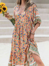 Load image into Gallery viewer, Printed V-Neck Short Sleeve Maxi Dress