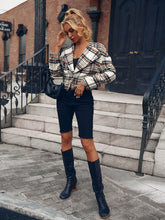 Load image into Gallery viewer, Plaid Dropped Shoulder Cropped Jacket