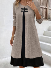 Load image into Gallery viewer, Contrast Ribbed Round Neck Long Sleeve Dress
