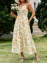 Load image into Gallery viewer, Floral Fake Pearl Button Slit Maxi Dress