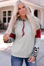 Load image into Gallery viewer, Leopard Color Block Drawstring Detail Sweatshirt