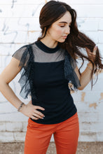 Load image into Gallery viewer, Glitter Spliced Mesh Mock Neck Top