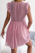 Load image into Gallery viewer, Swiss Dot Deep V Ruffle Shoulder Mini Dress