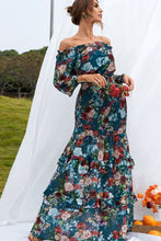 Load image into Gallery viewer, Floral Ruffle Trim Off-Shoulder Dress