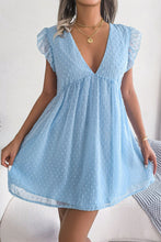 Load image into Gallery viewer, Swiss Dot Deep V Ruffle Shoulder Mini Dress