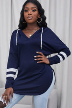 Load image into Gallery viewer, Striped Side Slit V-Neck Hoodie