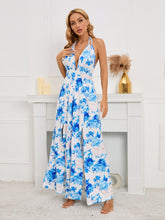 Load image into Gallery viewer, Slit Backless Printed Halter Neck Dress