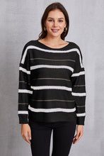 Load image into Gallery viewer, Striped Round Neck Dropped Shoulder Sweater