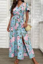 Load image into Gallery viewer, Floral Tie-Waist Slit Surplice Maxi Dress