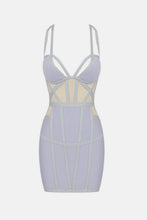 Load image into Gallery viewer, Tricolor Spliced Mesh Plunge Mini Bandage Dress